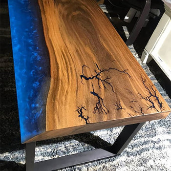 Solid Wood Crystal Clear Table Top Epoxy Resin Dining Table